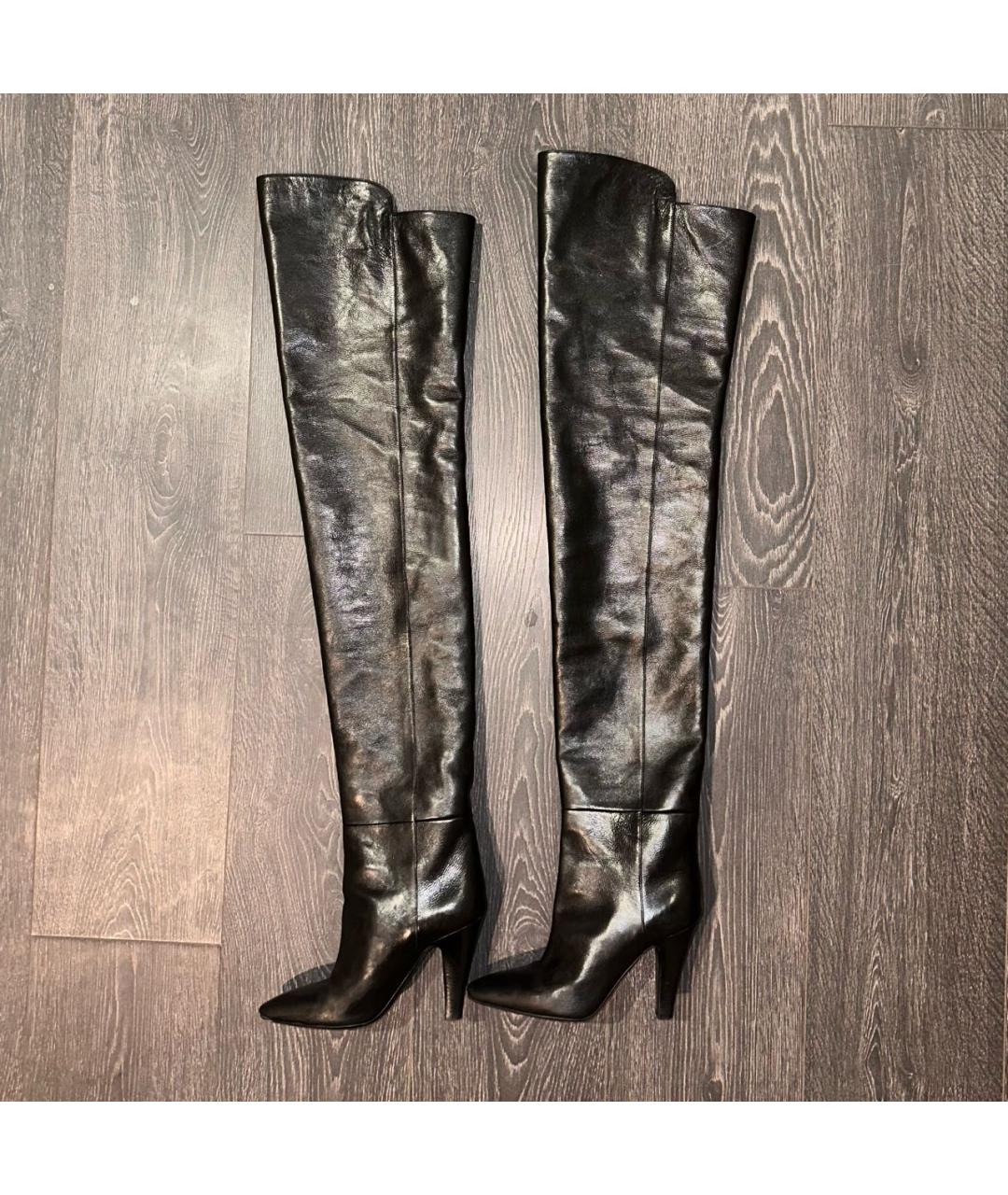 SAINT LAURENT Черные кожаные ботфорты, фото 8