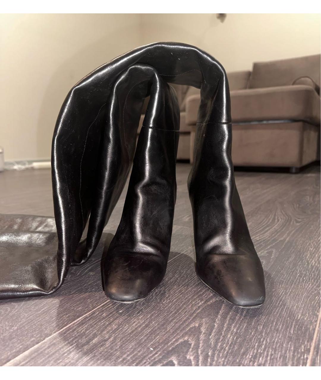SAINT LAURENT Черные кожаные ботфорты, фото 2