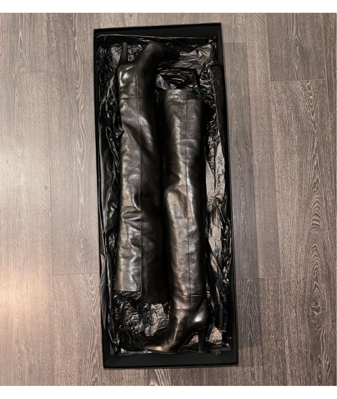 SAINT LAURENT Черные кожаные ботфорты, фото 6