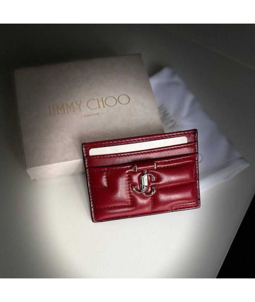 JIMMY CHOO Бордовый кожаный кардхолдер, фото 2