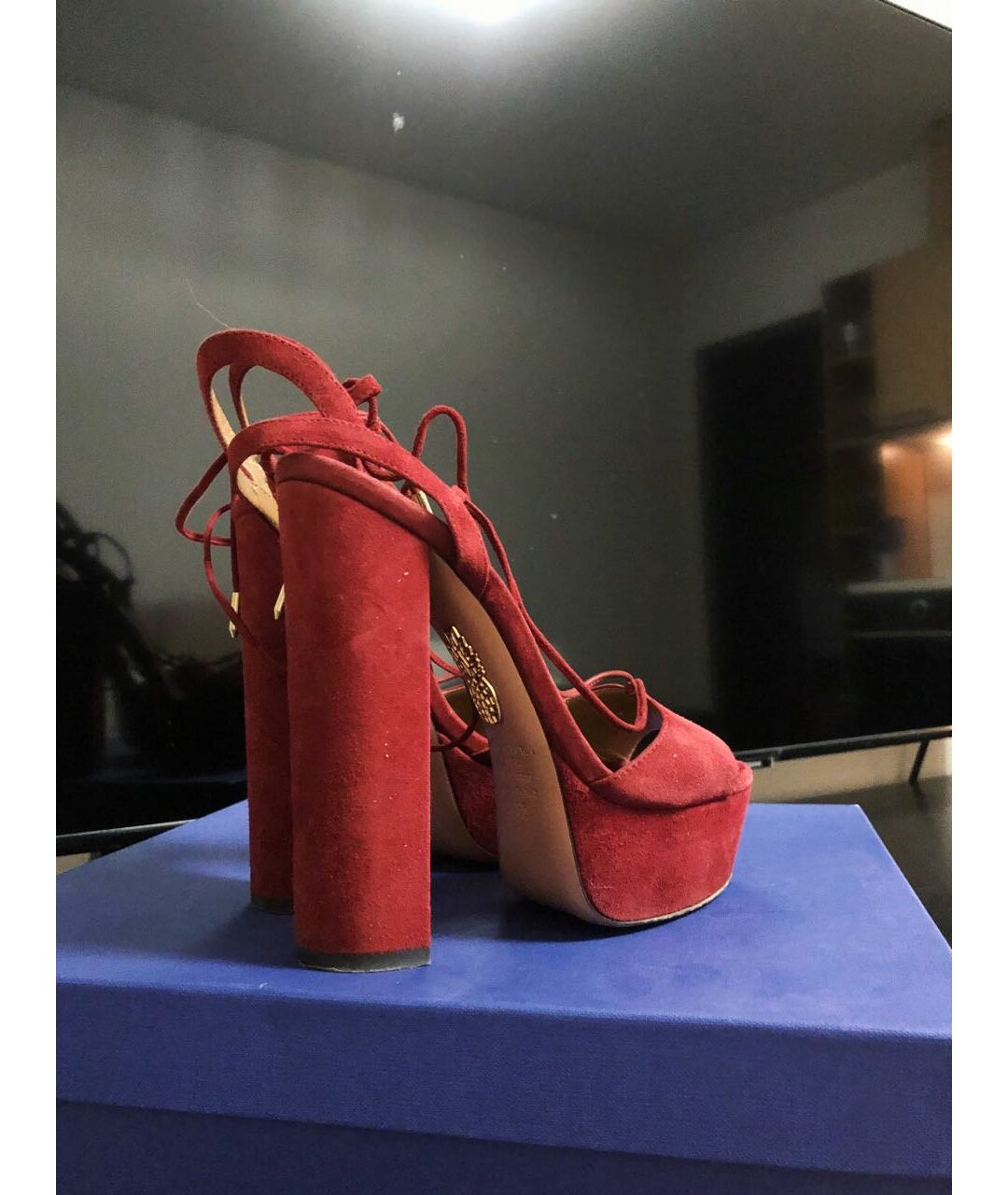 AQUAZZURA Бордовые замшевые босоножки, фото 3