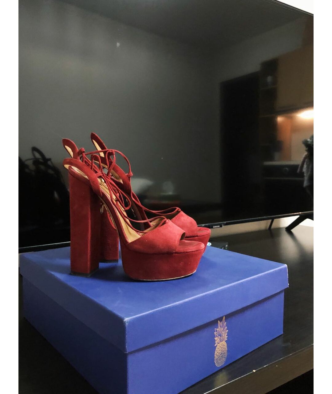 AQUAZZURA Бордовые замшевые босоножки, фото 2