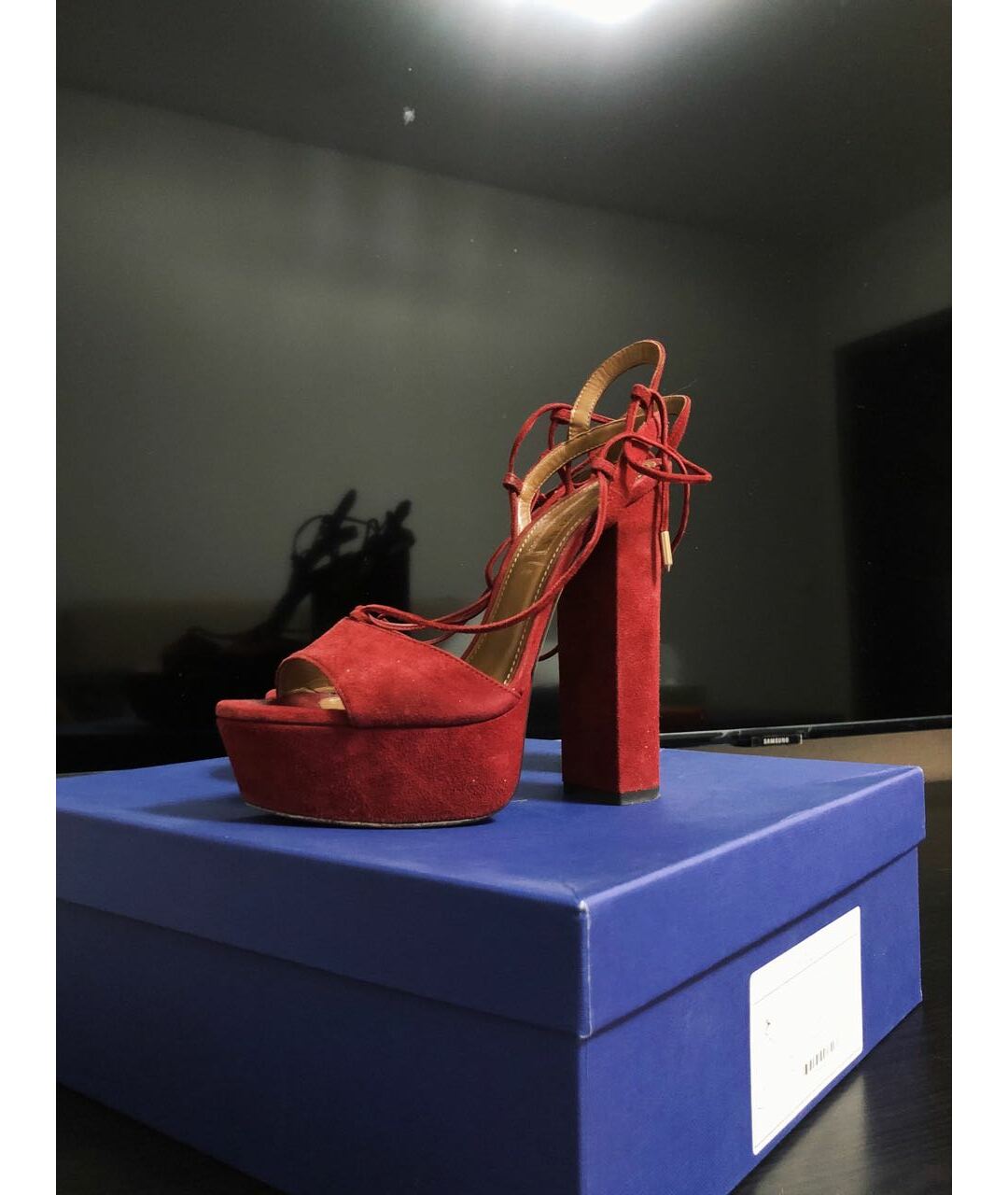 AQUAZZURA Бордовые замшевые босоножки, фото 5