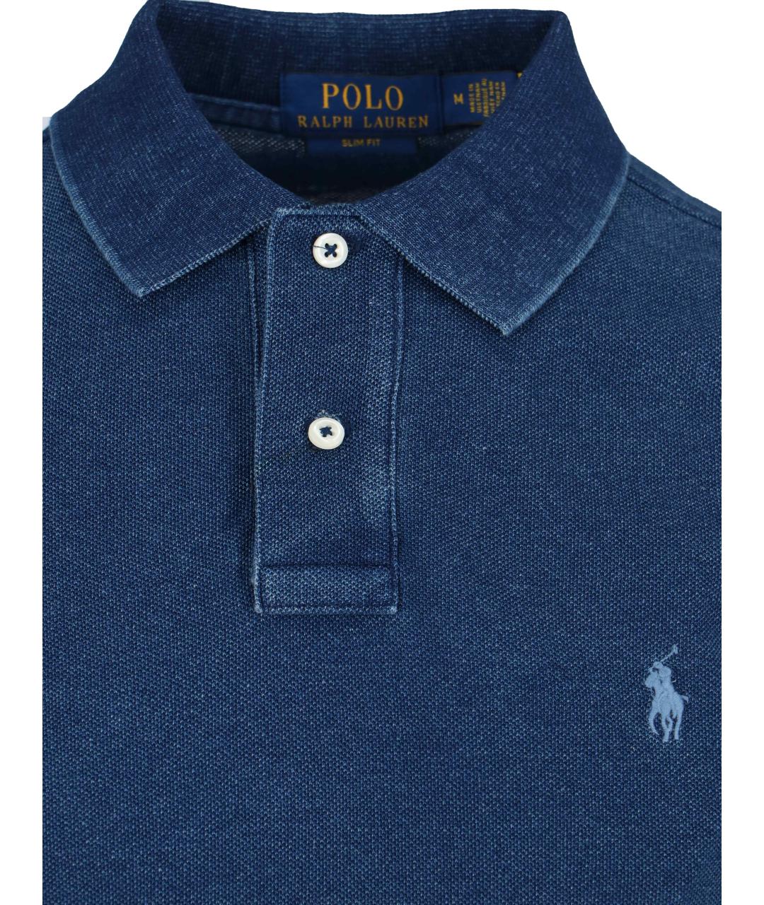 POLO RALPH LAUREN Синее хлопковое поло с коротким рукавом, фото 3