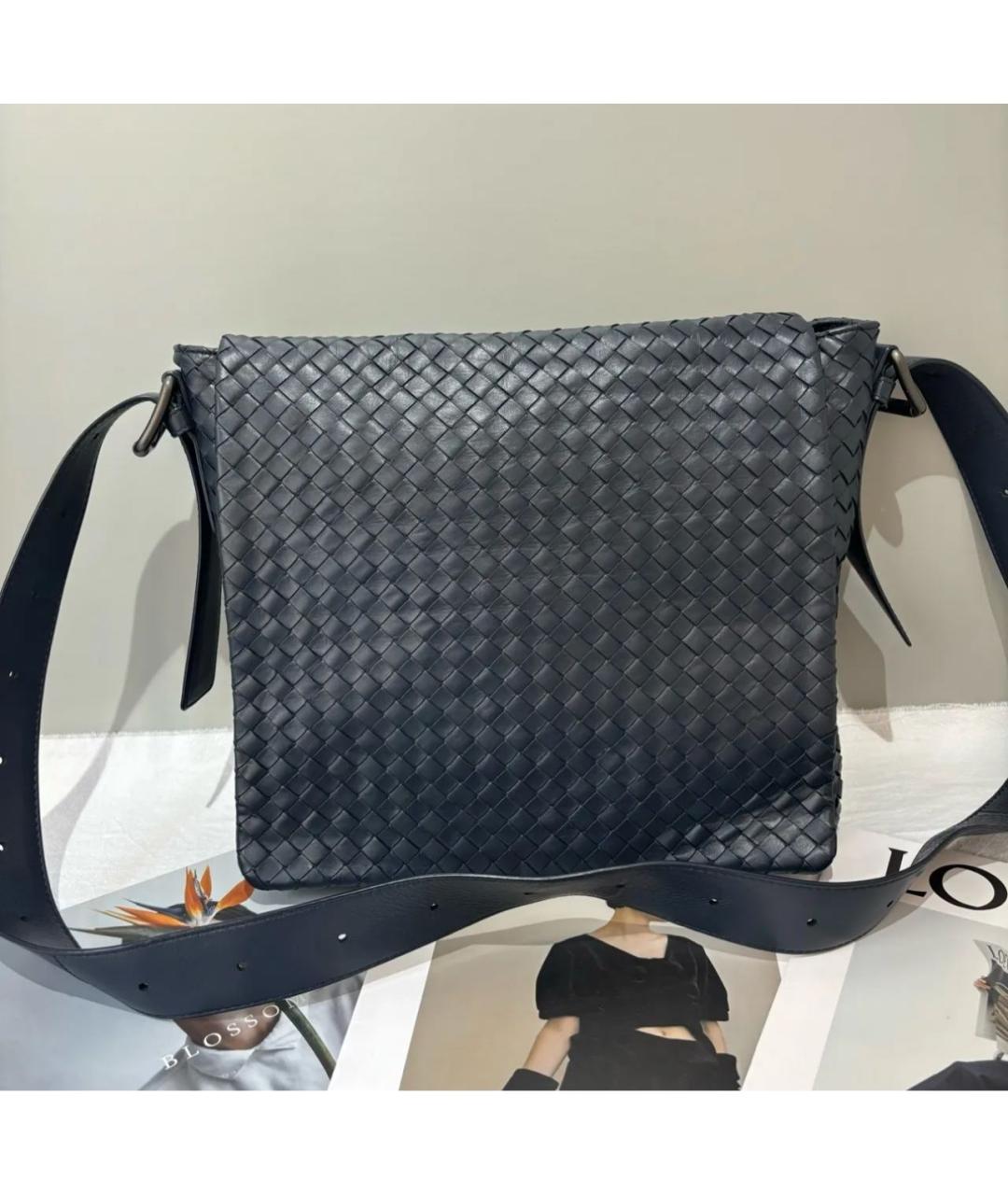 BOTTEGA VENETA Темно-синяя кожаная сумка на плечо, фото 8