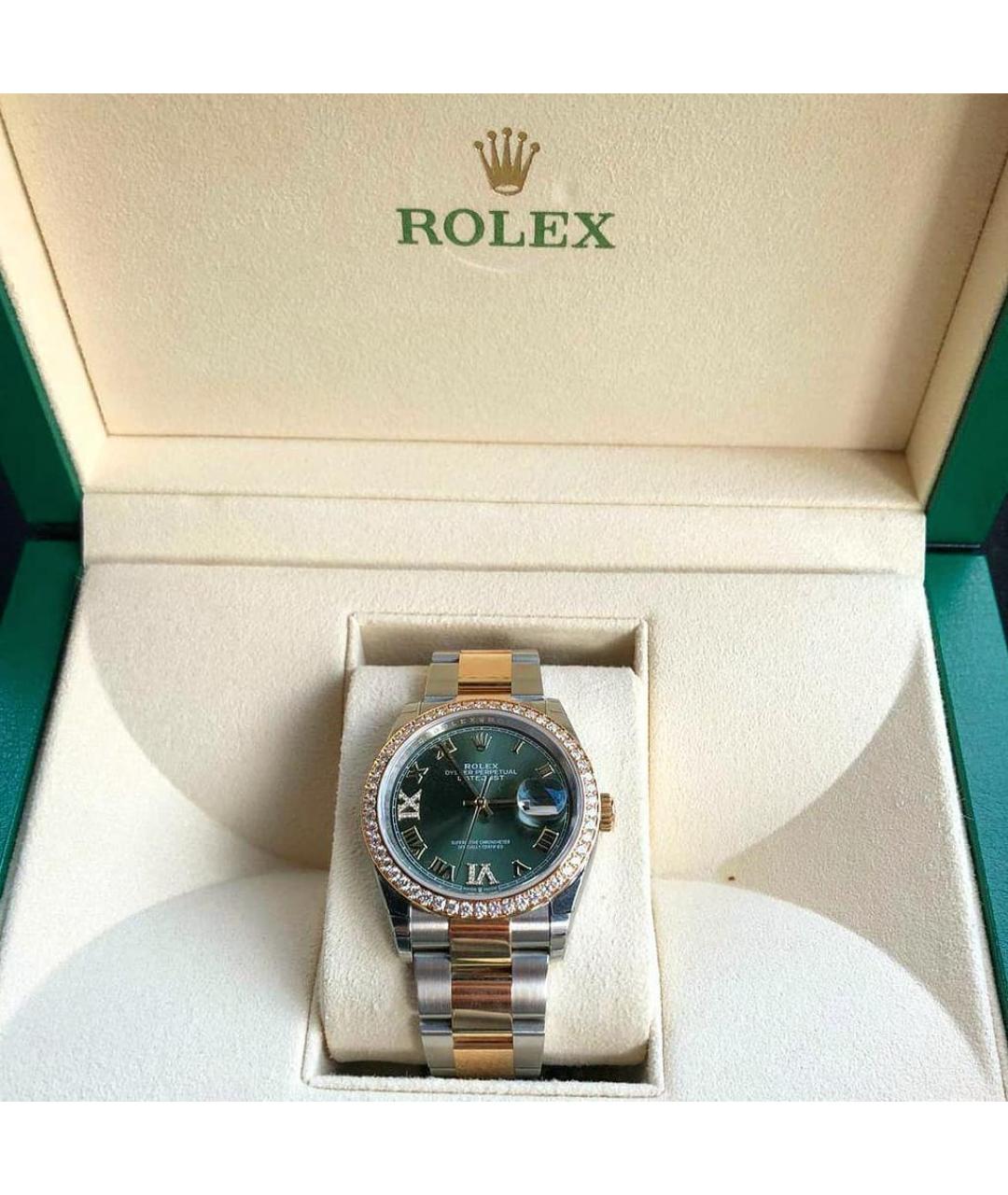 ROLEX Зеленые часы из желтого золота, фото 4