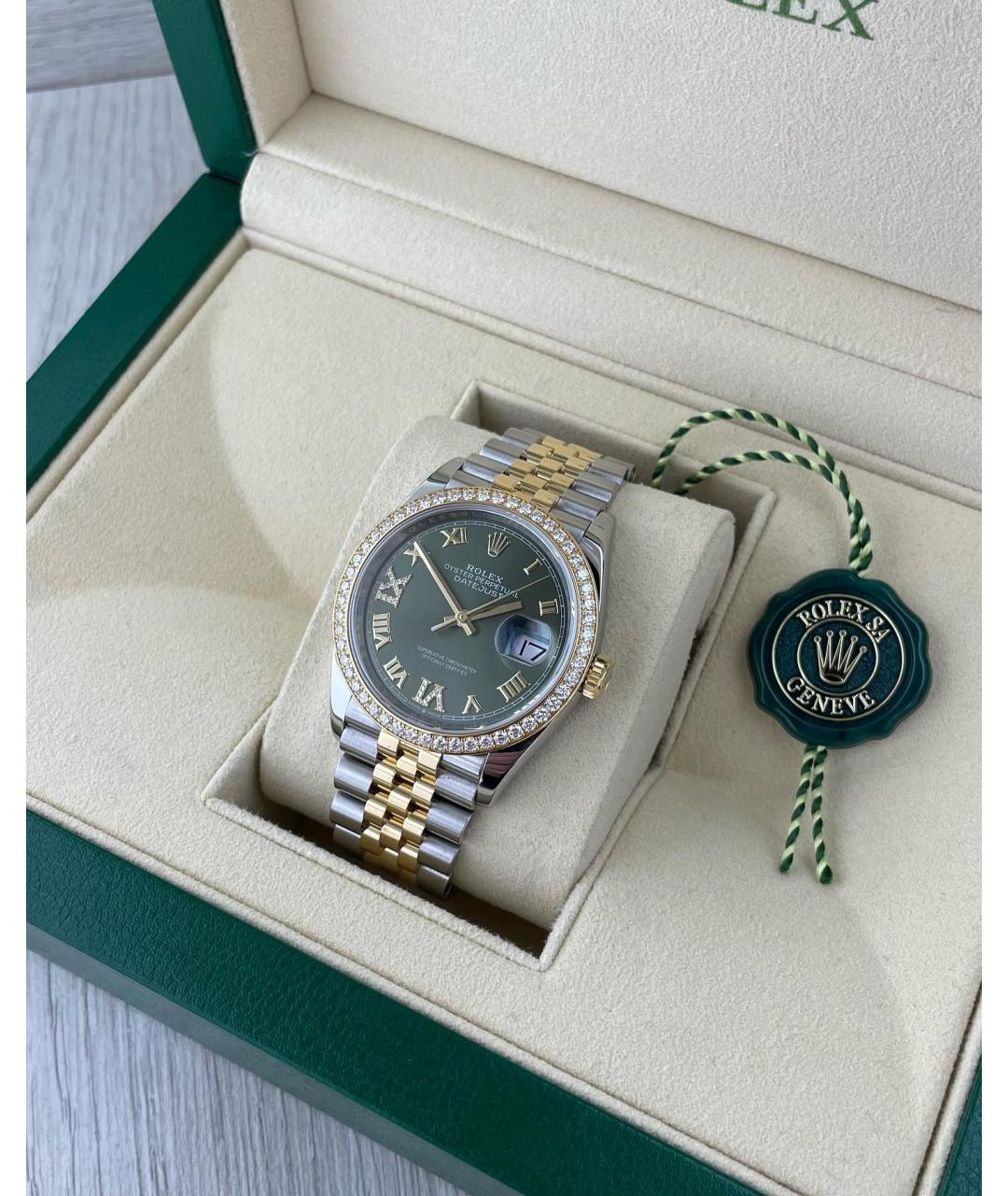 ROLEX Зеленые часы из желтого золота, фото 3