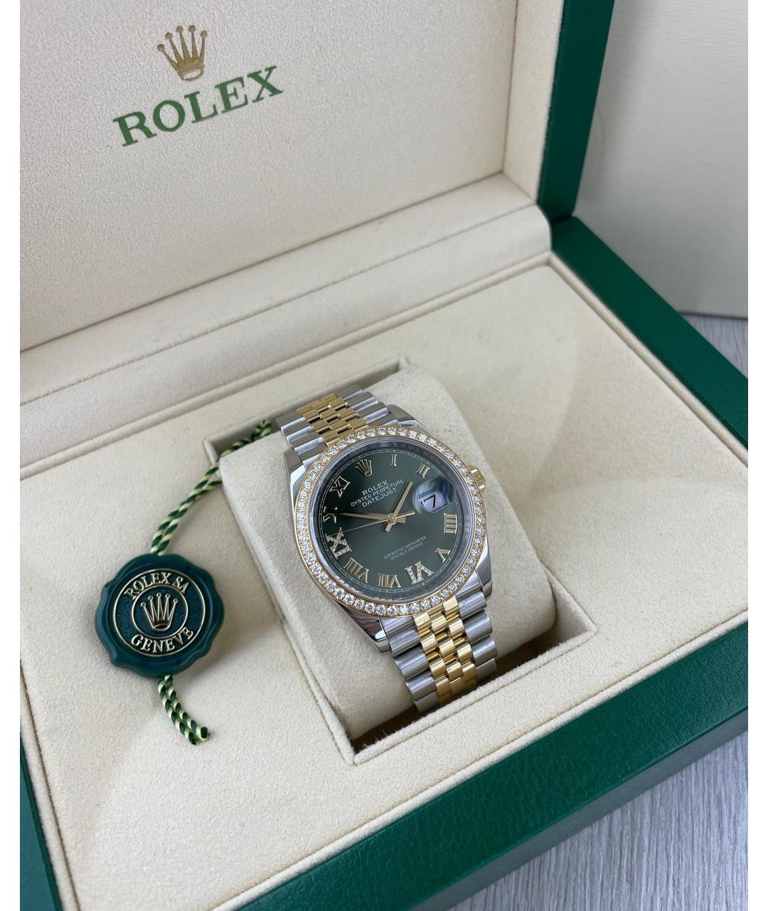 ROLEX Зеленые часы из желтого золота, фото 2