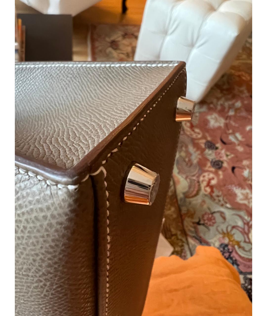 HERMES Коричневая кожаная сумка с короткими ручками, фото 4