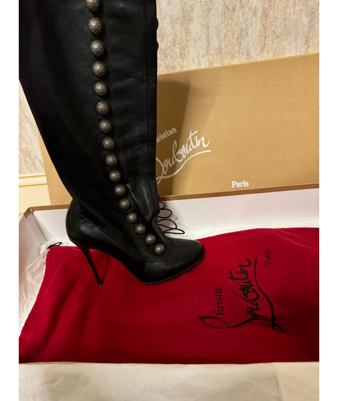 CHRISTIAN LOUBOUTIN Черные кожаные сапоги, фото 4