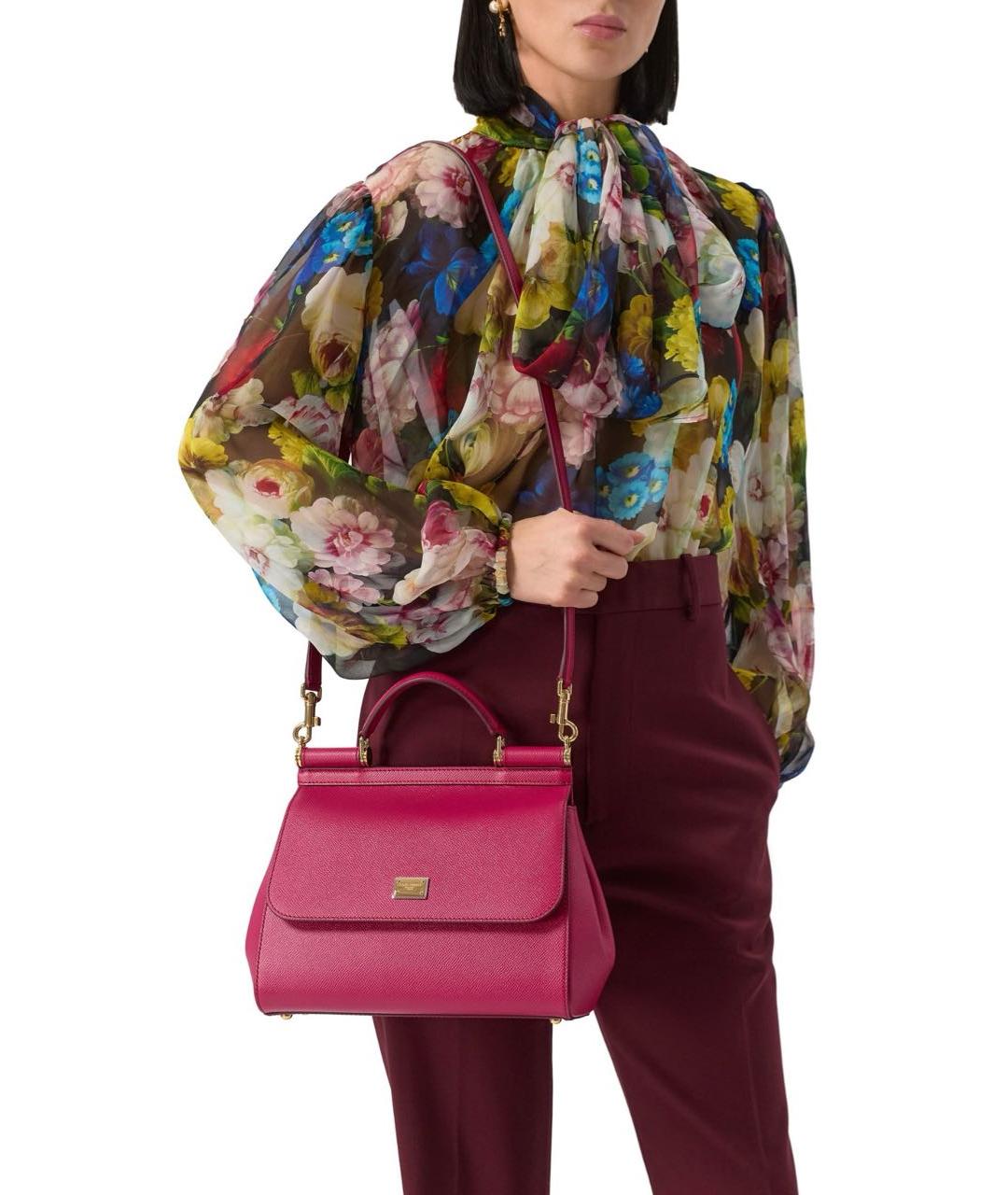 DOLCE&GABBANA Фуксия кожаная сумка с короткими ручками, фото 2