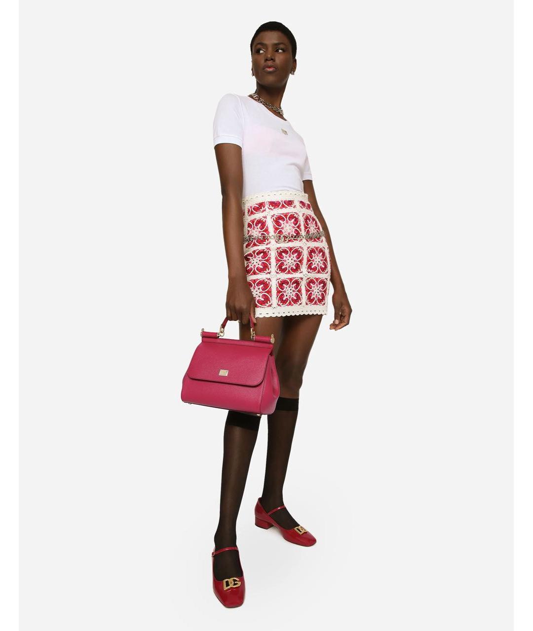 DOLCE&GABBANA Фуксия кожаная сумка с короткими ручками, фото 6