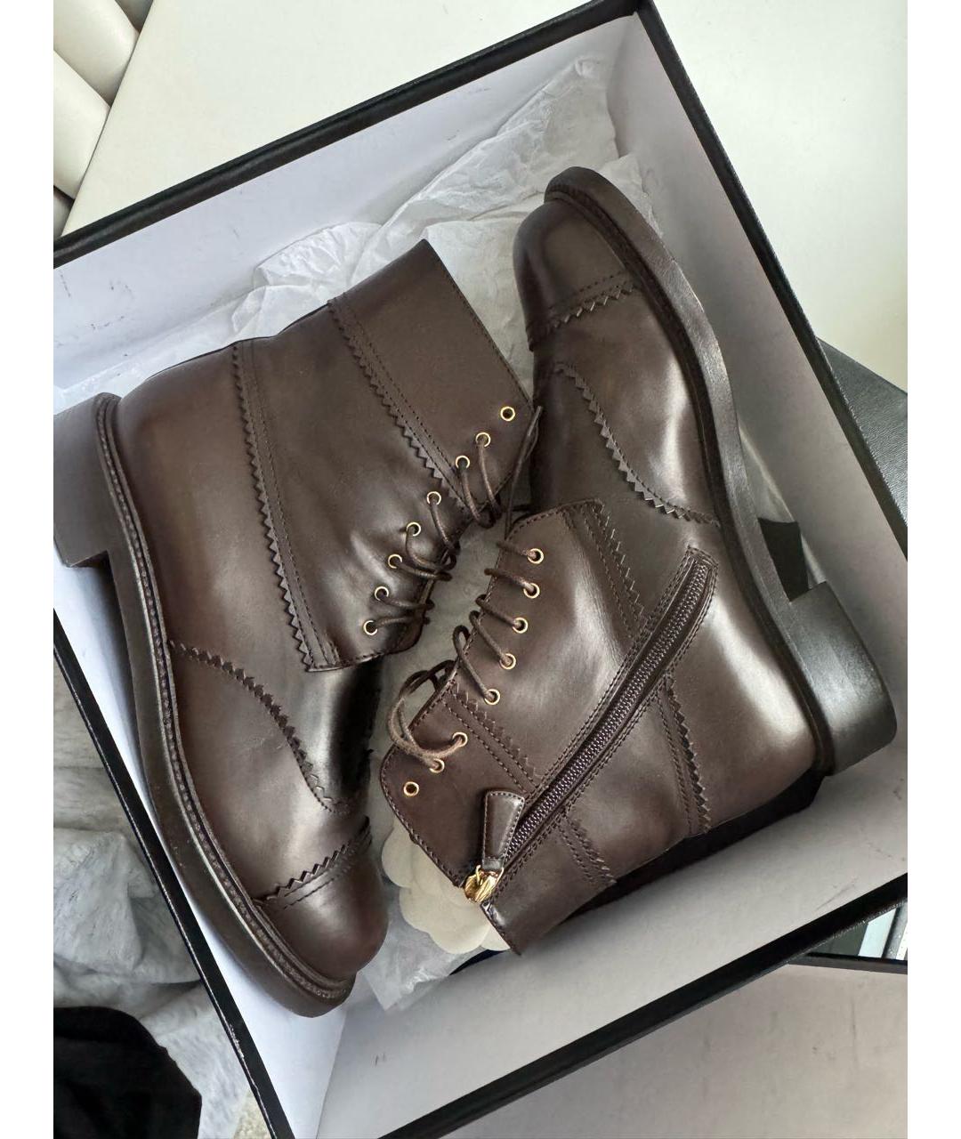 CHANEL Коричневые кожаные ботинки, фото 8