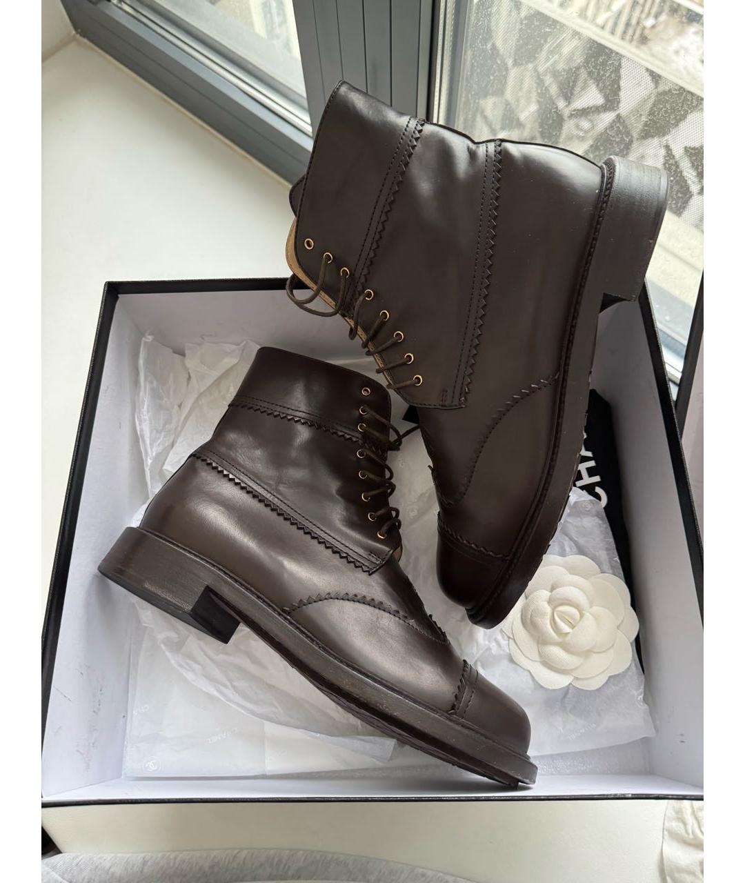 CHANEL Коричневые кожаные ботинки, фото 7