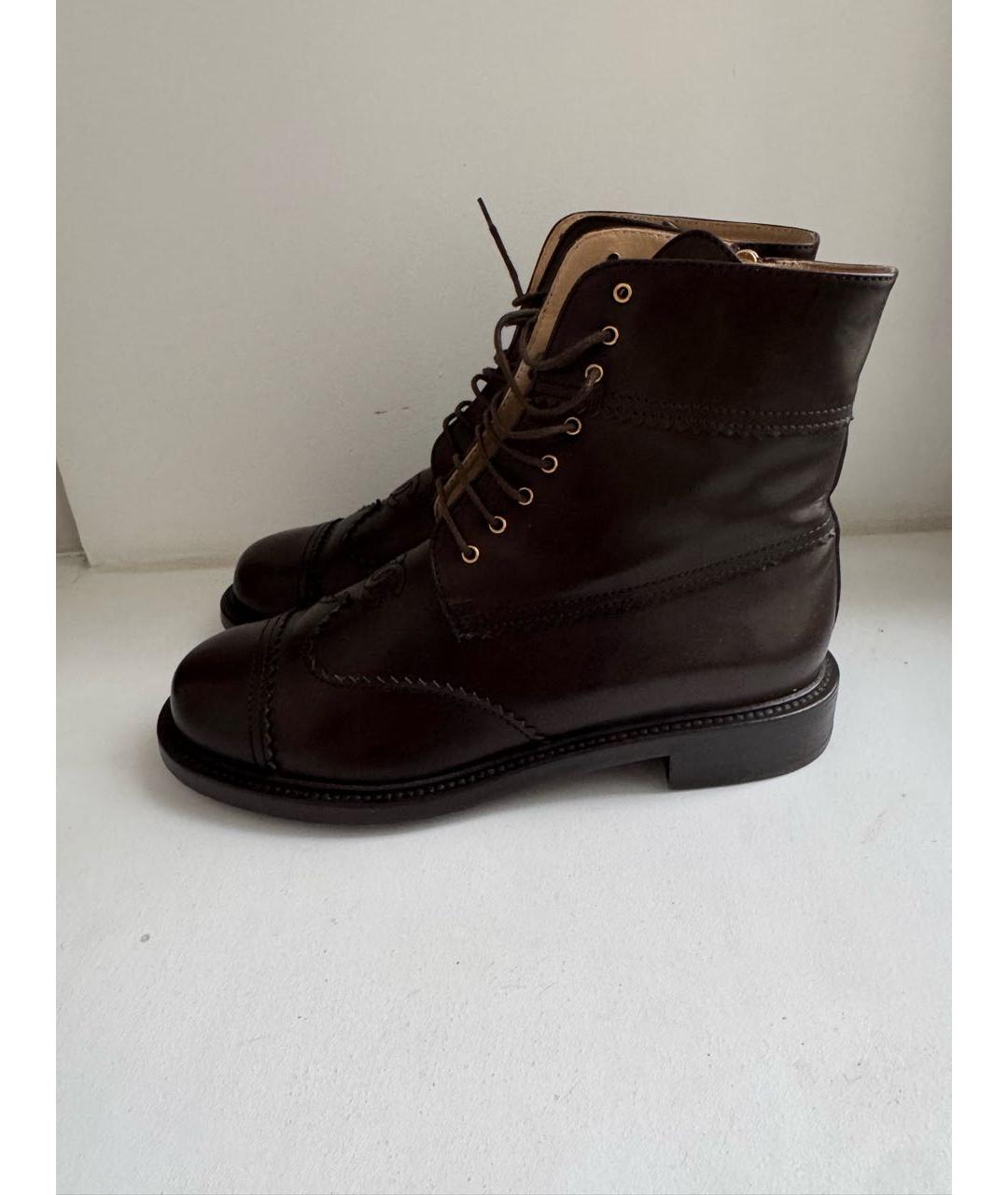 CHANEL Коричневые кожаные ботинки, фото 2