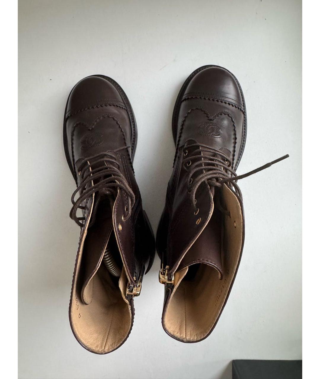 CHANEL Коричневые кожаные ботинки, фото 4