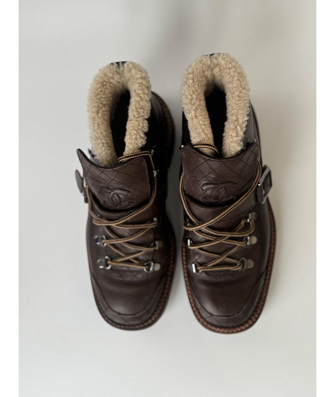 CHANEL Коричневые кожаные ботинки, фото 4