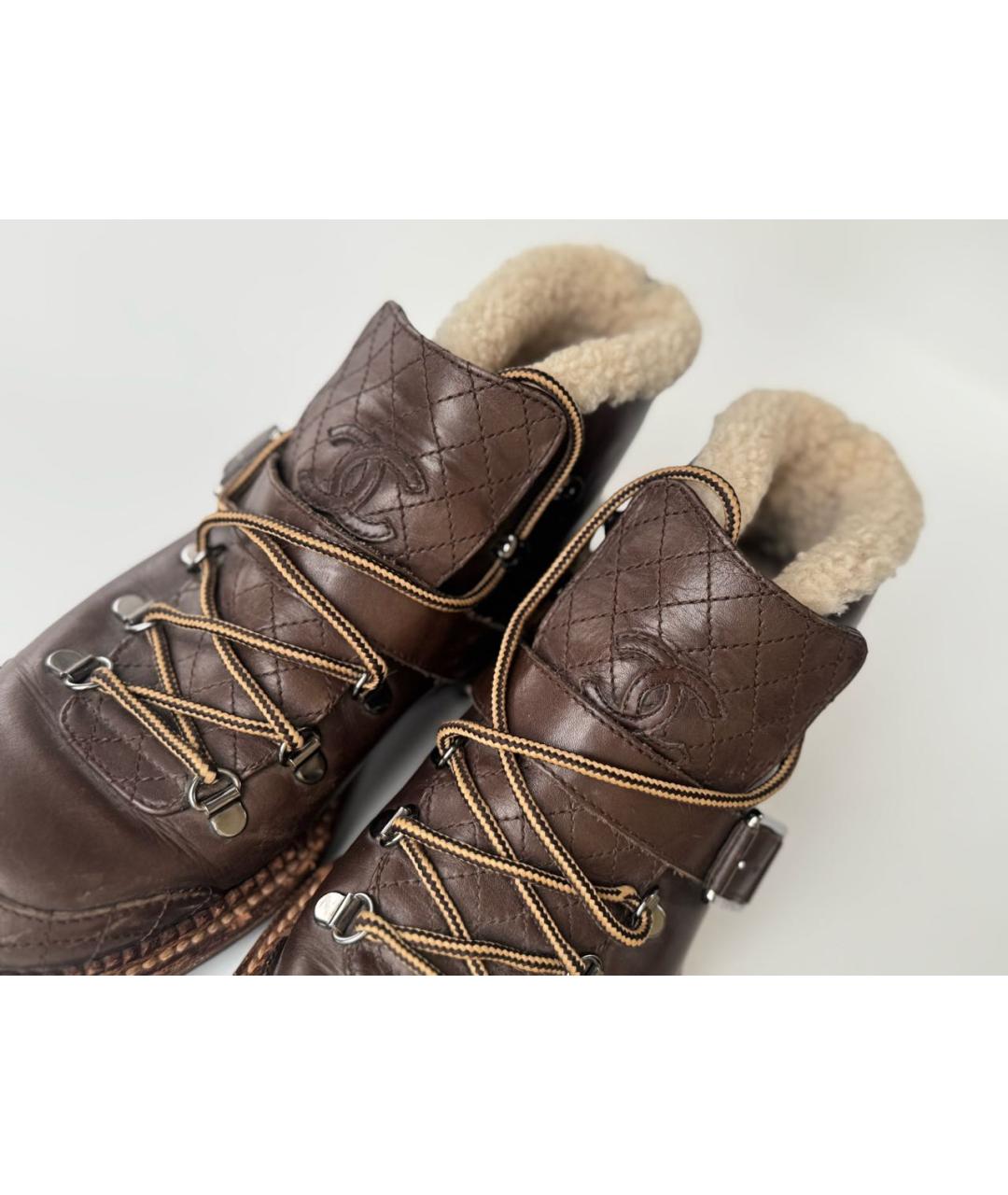CHANEL Коричневые кожаные ботинки, фото 6