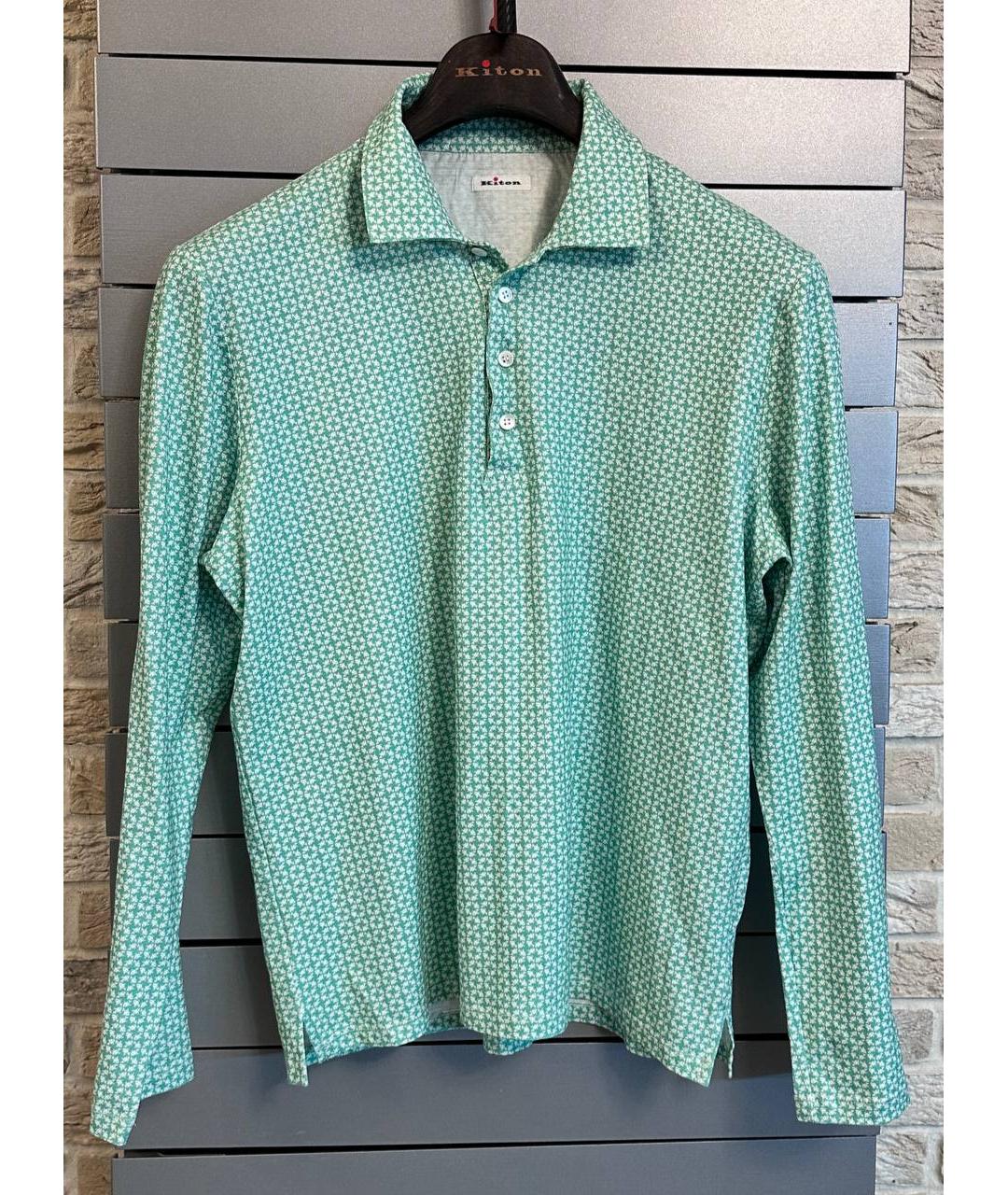 KITON Бирюзовое хлопковое поло с длинным рукавом, фото 4