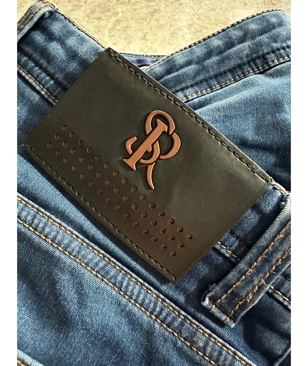 STEFANO RICCI Синие хлопко-полиэстеровые прямые джинсы, фото 6