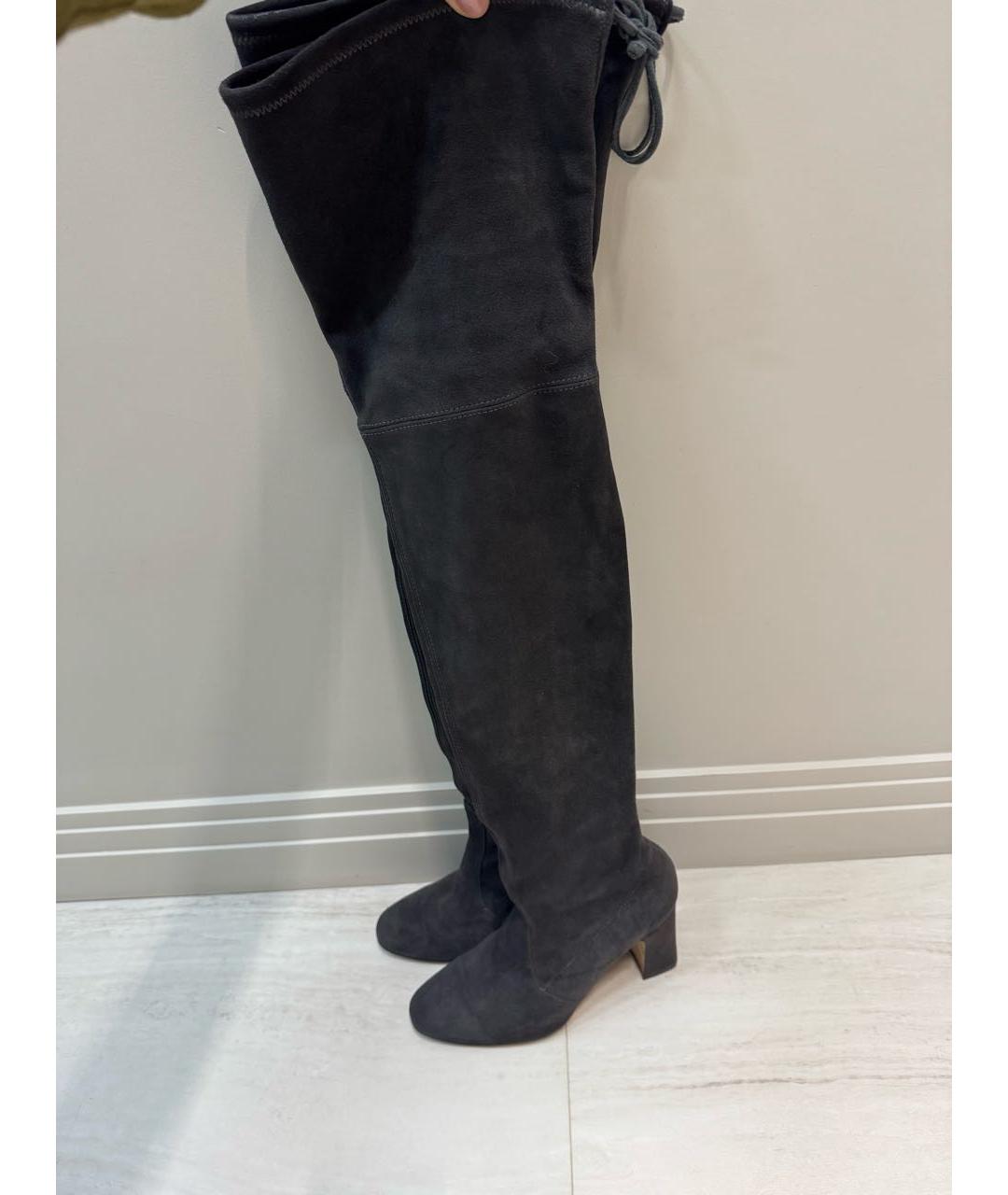 STUART WEITZMAN Антрацитовые замшевые ботфорты, фото 2