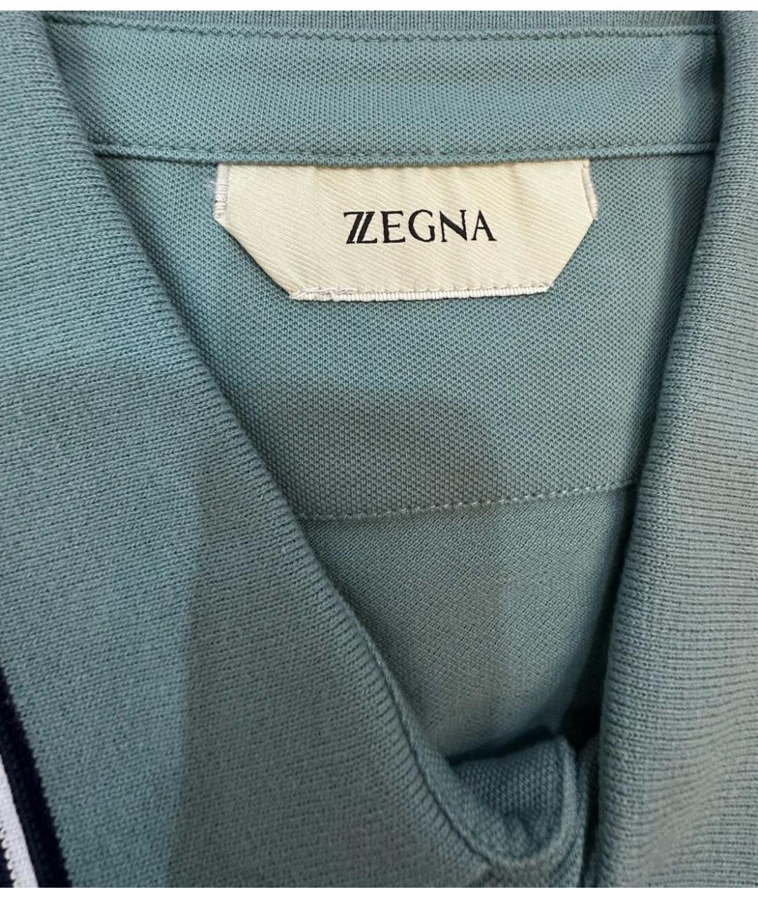 ERMENEGILDO ZEGNA Бирюзовое хлопко-эластановое поло с коротким рукавом, фото 3