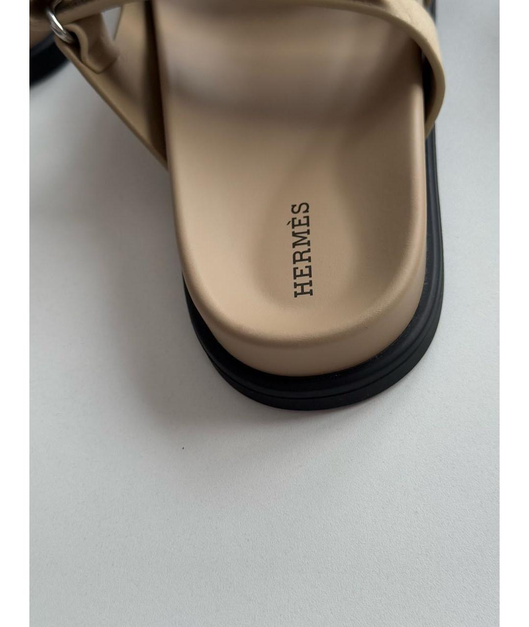 HERMES Бежевые замшевые шлепанцы, фото 4