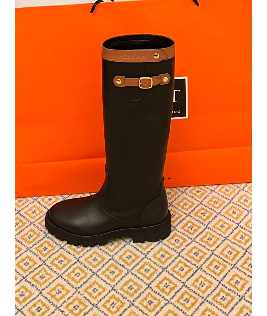 CELINE Черные кожаные сапоги, фото 6