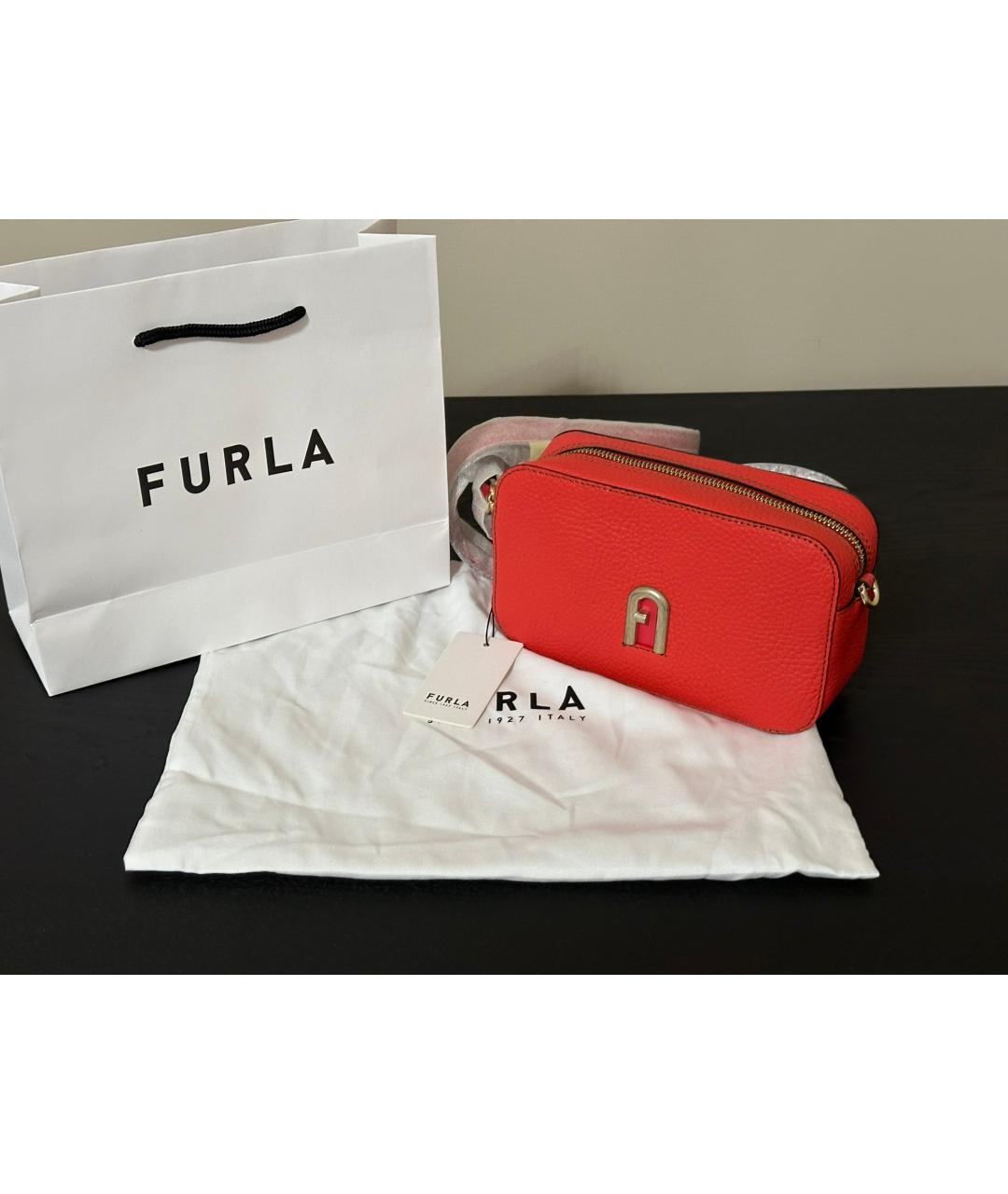 FURLA Коралловая кожаная сумка через плечо, фото 6