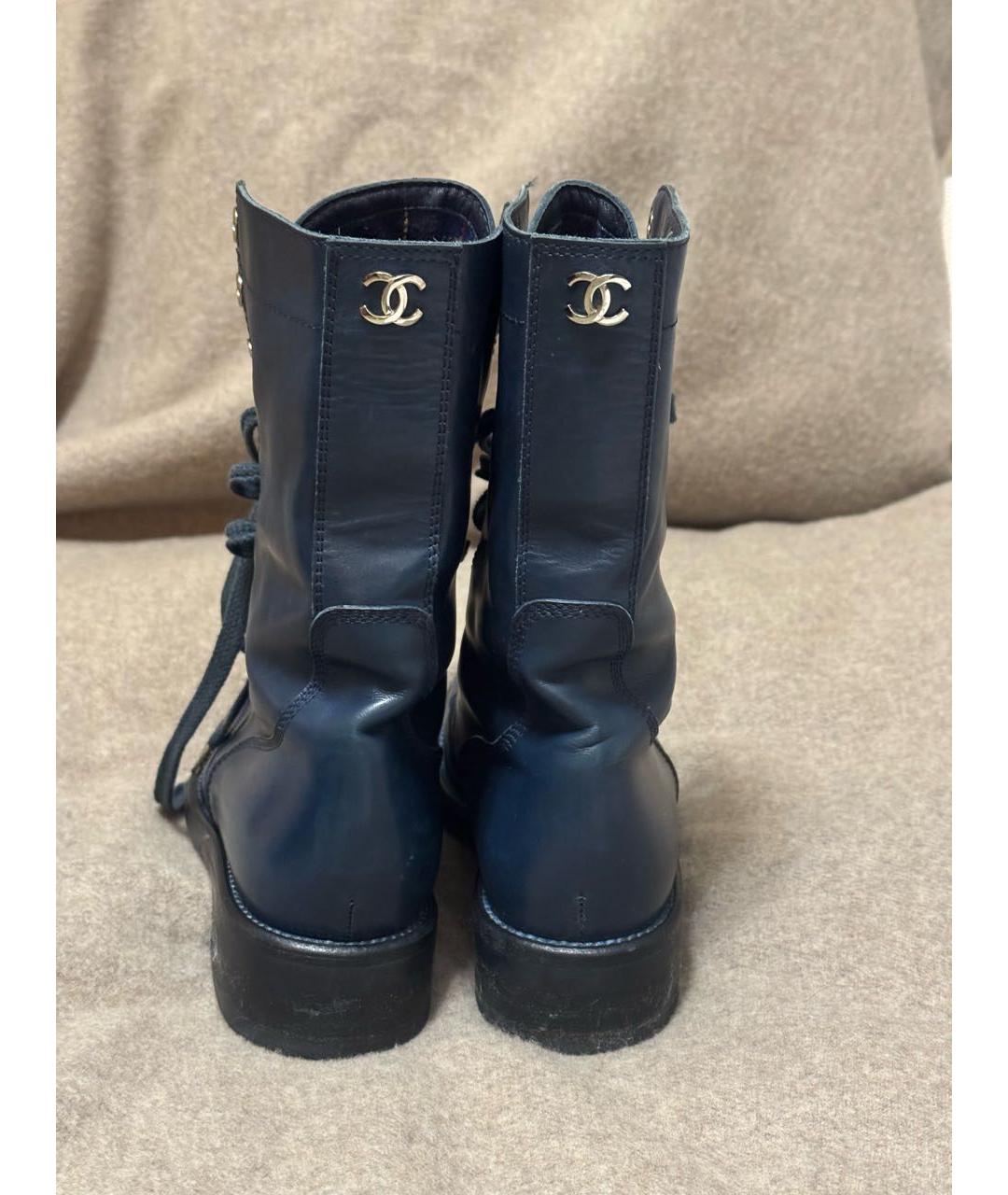 CHANEL Темно-синие кожаные ботинки, фото 4