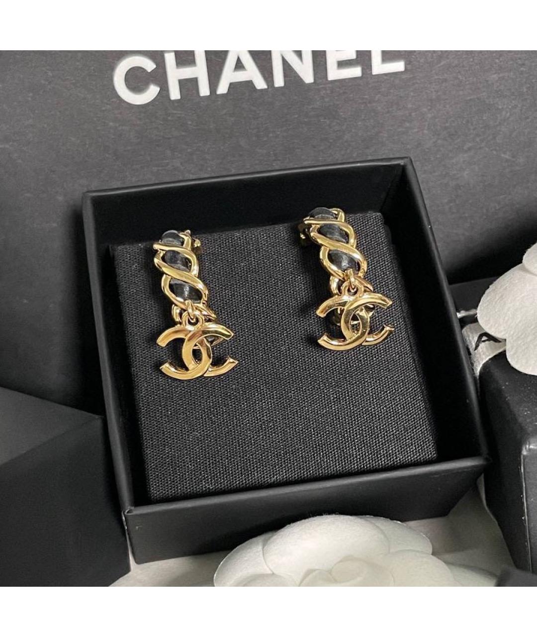 CHANEL Золотые кожаные серьги, фото 2