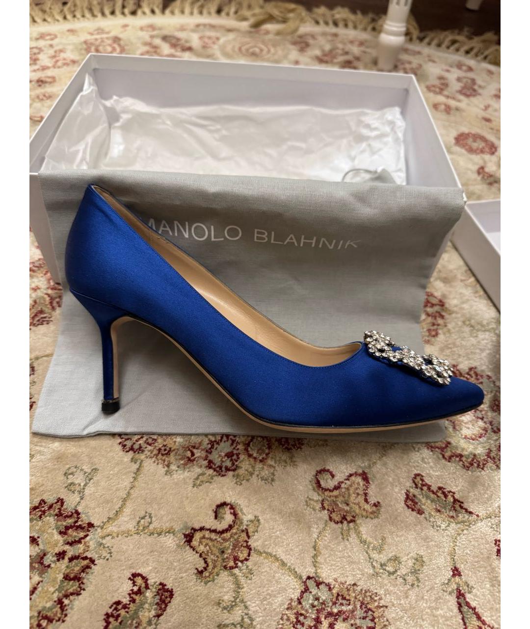 MANOLO BLAHNIK Синие текстильные туфли, фото 8