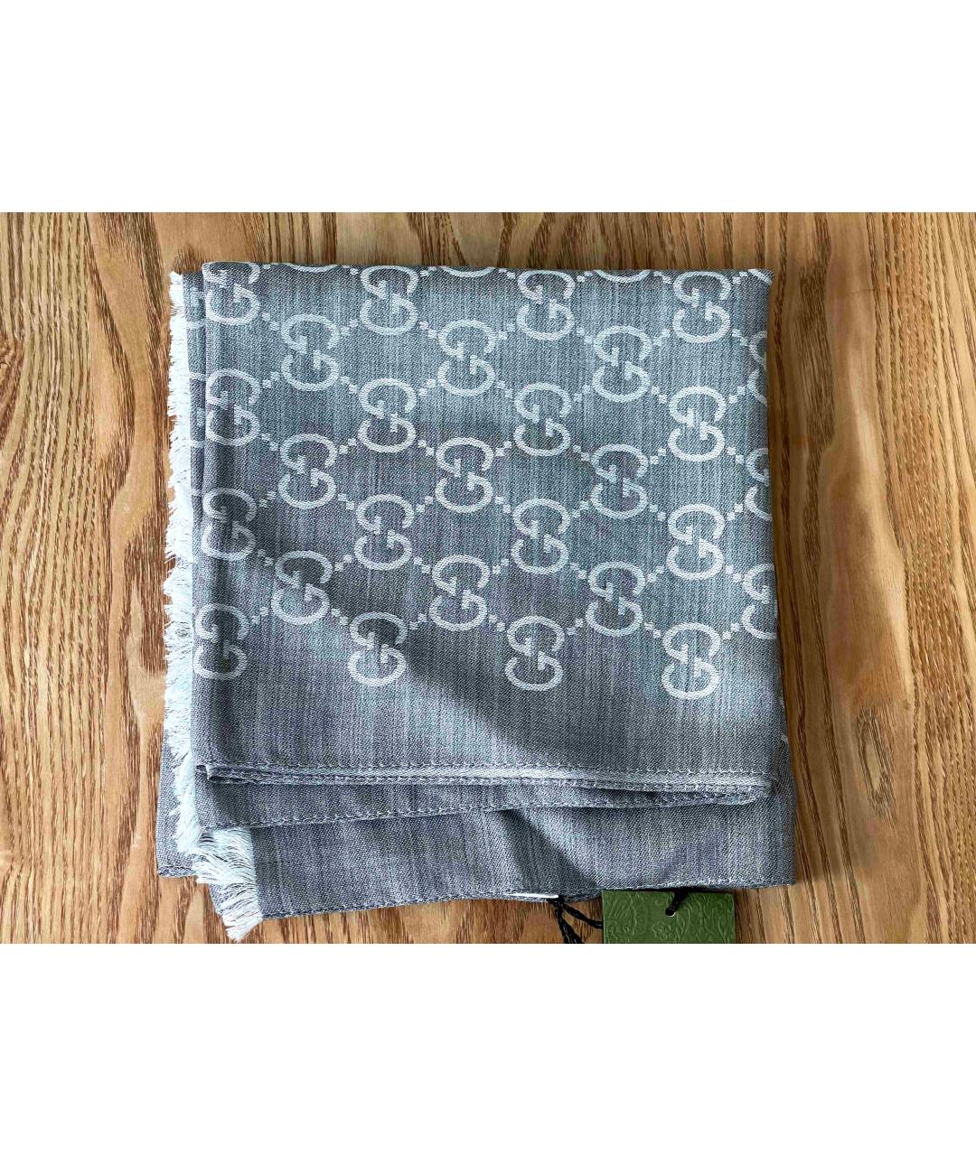 GUCCI Серый шерстяной шарф, фото 2