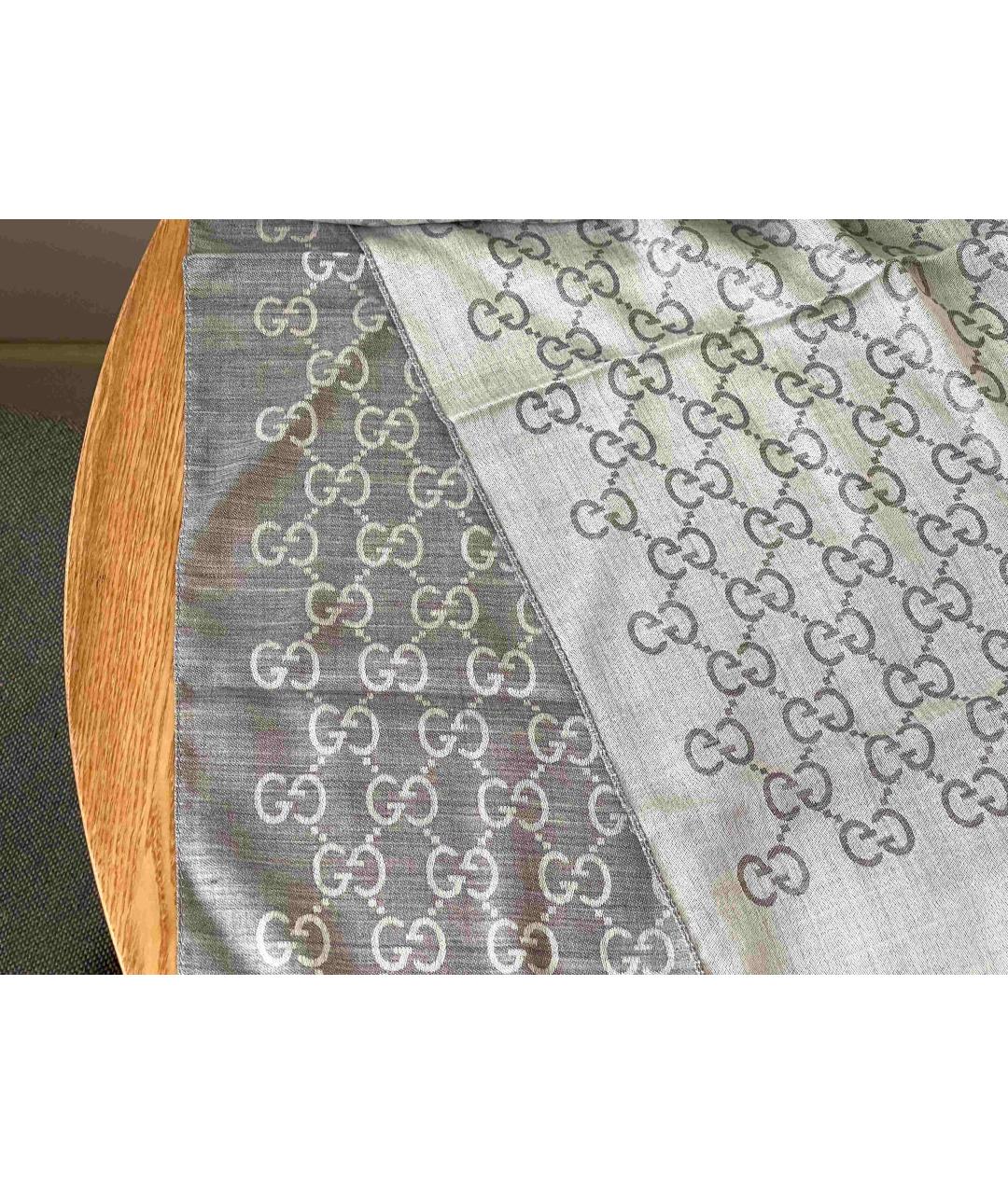 GUCCI Серый шерстяной шарф, фото 4