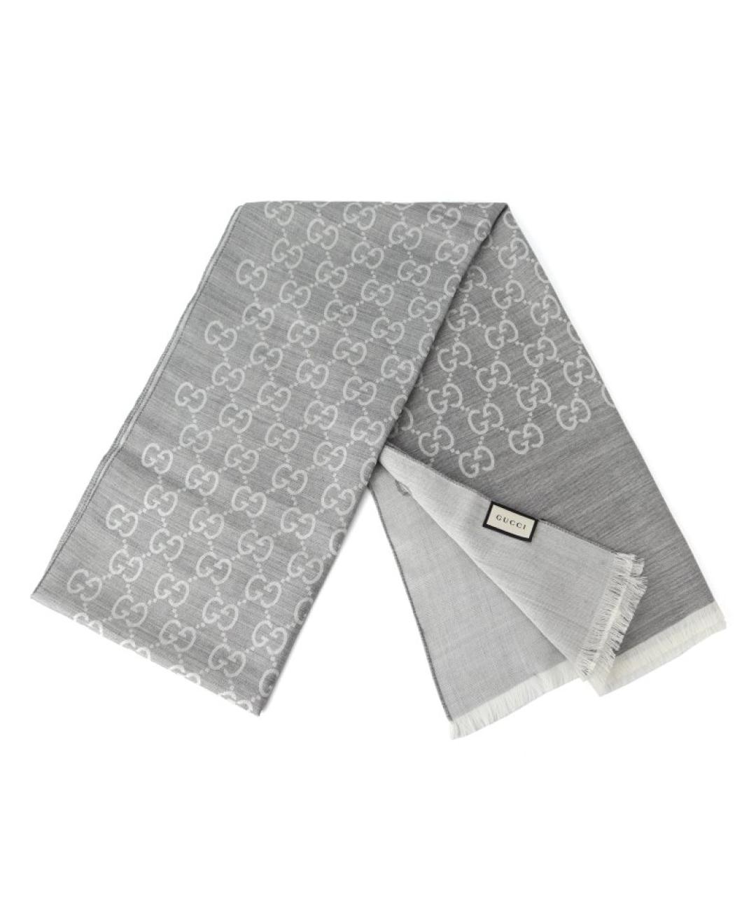 GUCCI Серый шерстяной шарф, фото 9