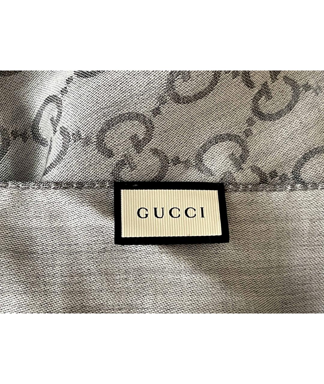 GUCCI Серый шерстяной шарф, фото 6