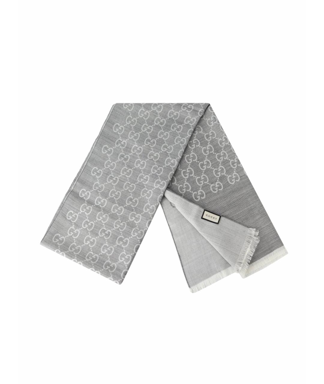 GUCCI Серый шерстяной шарф, фото 1