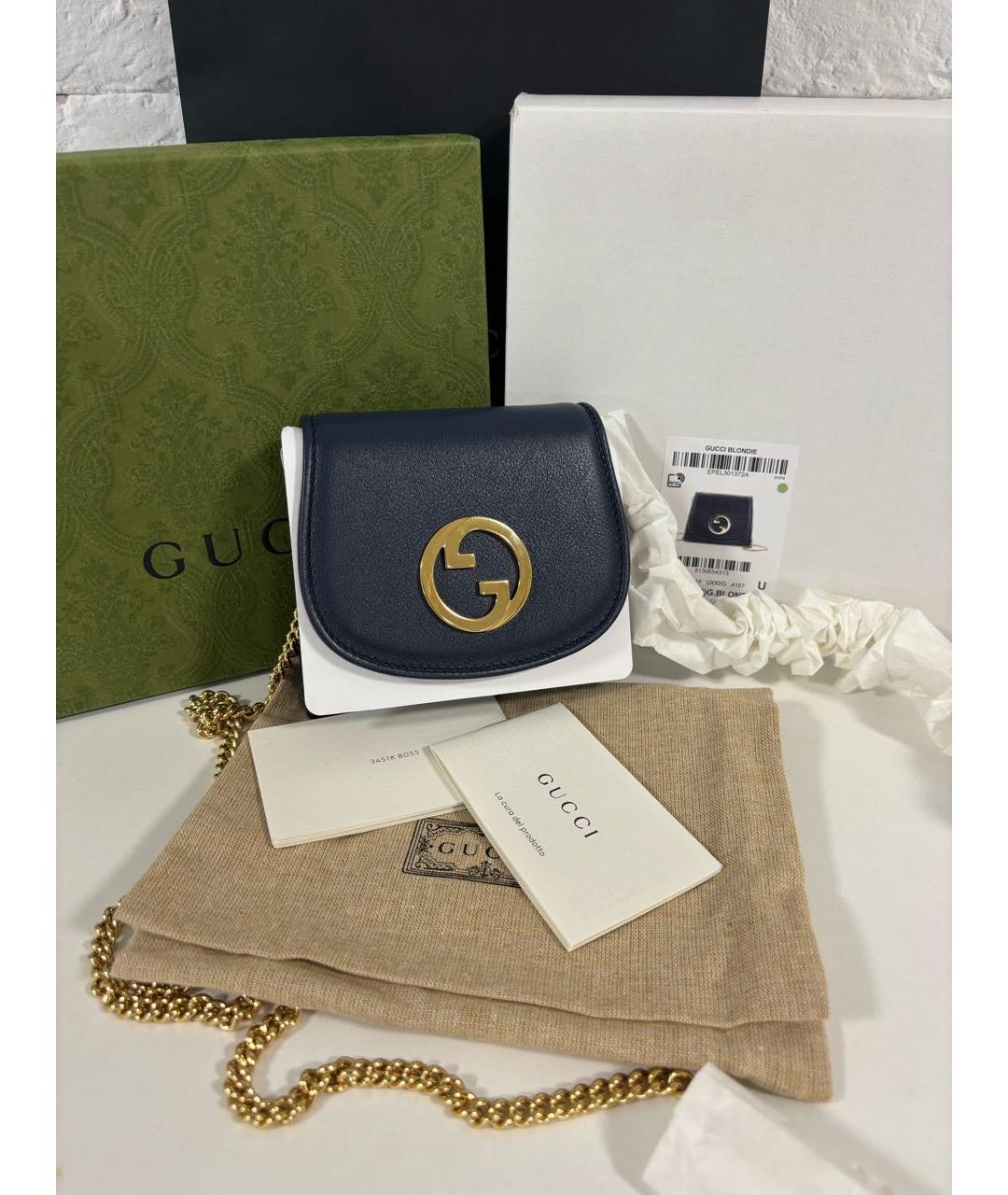 GUCCI Темно-синяя кожаная сумка через плечо, фото 9
