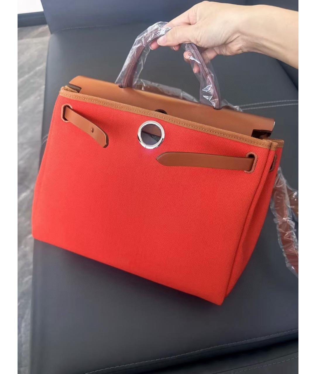 HERMES Оранжевая льняная сумка тоут, фото 2