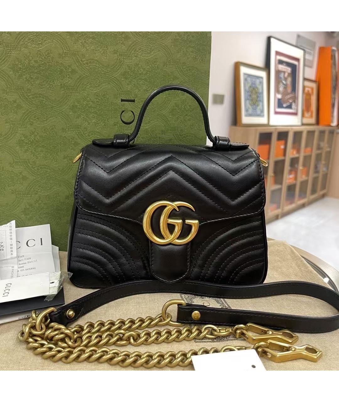 GUCCI Черная кожаная сумка тоут, фото 10