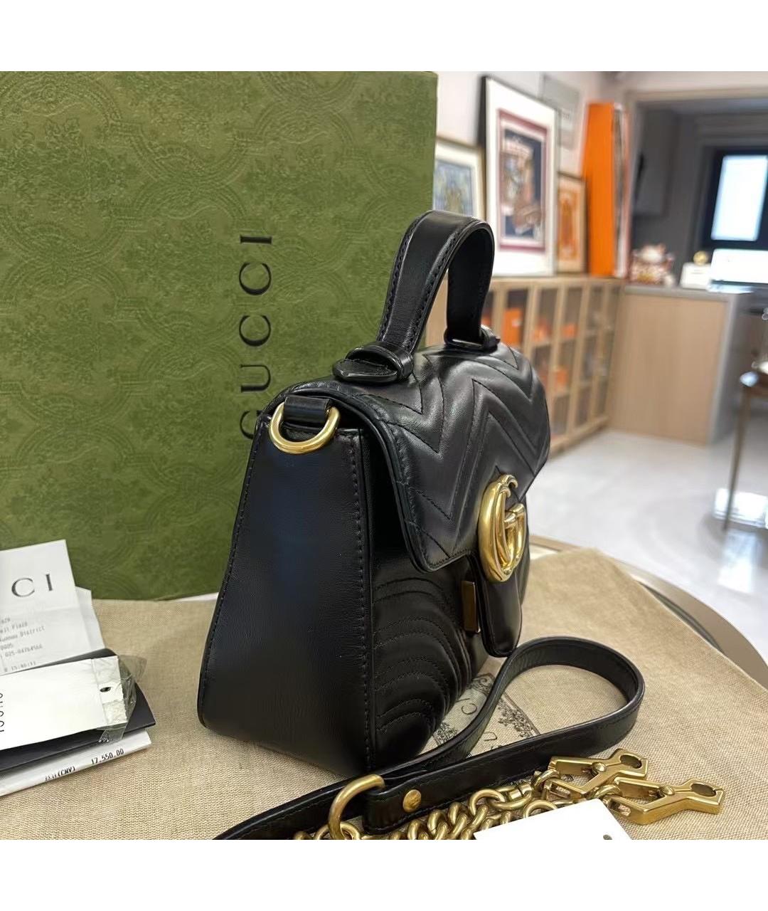 GUCCI Черная кожаная сумка тоут, фото 5