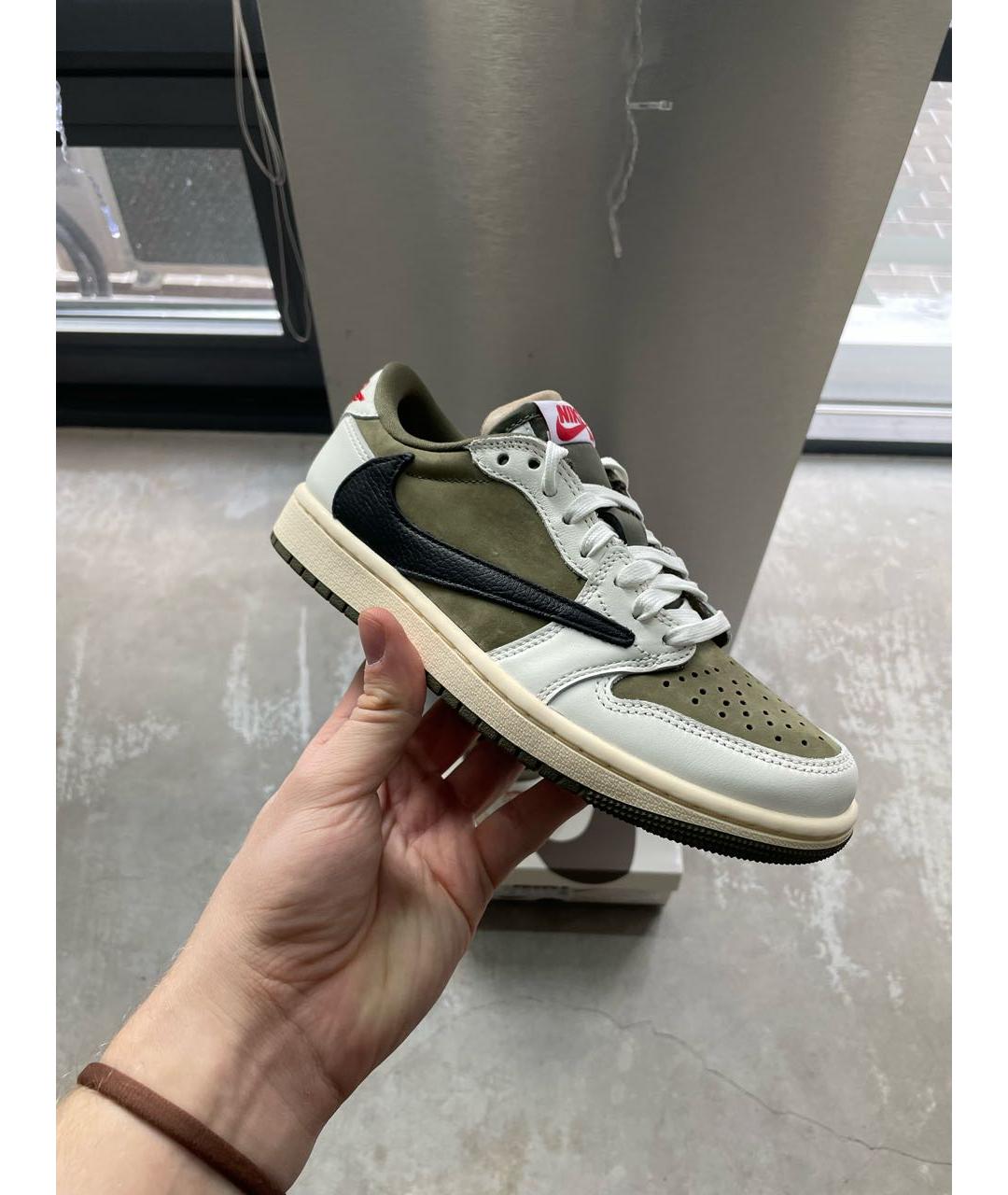 JORDAN Хаки кожаные низкие кроссовки / кеды, фото 5