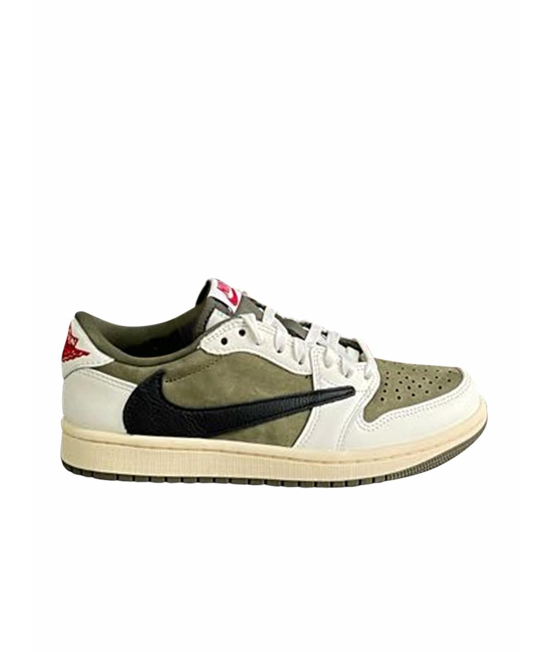 JORDAN Хаки кожаные низкие кроссовки / кеды, фото 1