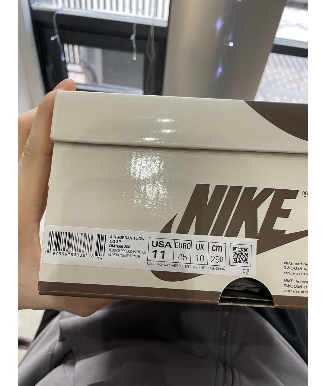 JORDAN Хаки кожаные низкие кроссовки / кеды, фото 5