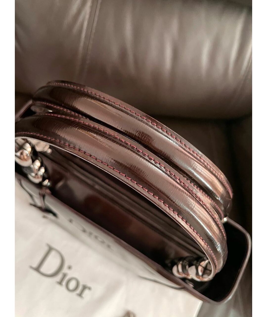 CHRISTIAN DIOR VINTAGE Коричневая сумка тоут из лакированной кожи, фото 4