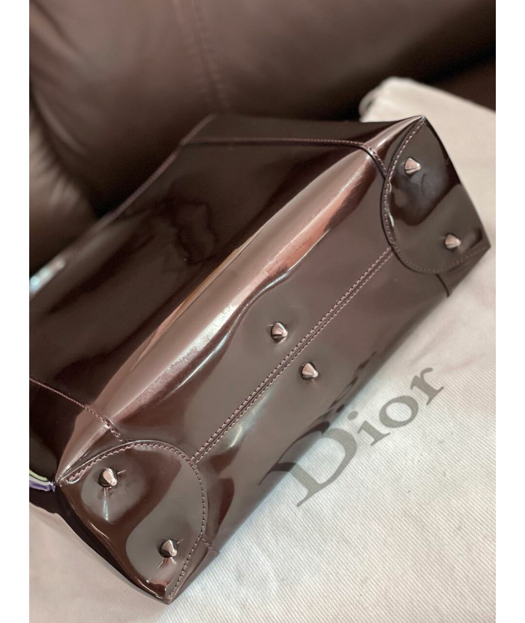 CHRISTIAN DIOR VINTAGE Коричневая сумка тоут из лакированной кожи, фото 3