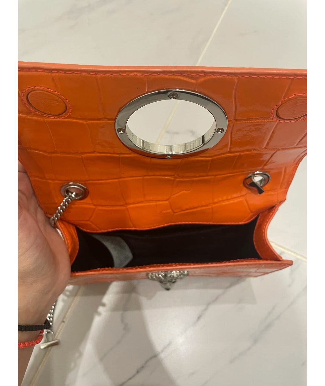 VERSUS Оранжевая сумка тоут из лакированной кожи, фото 5