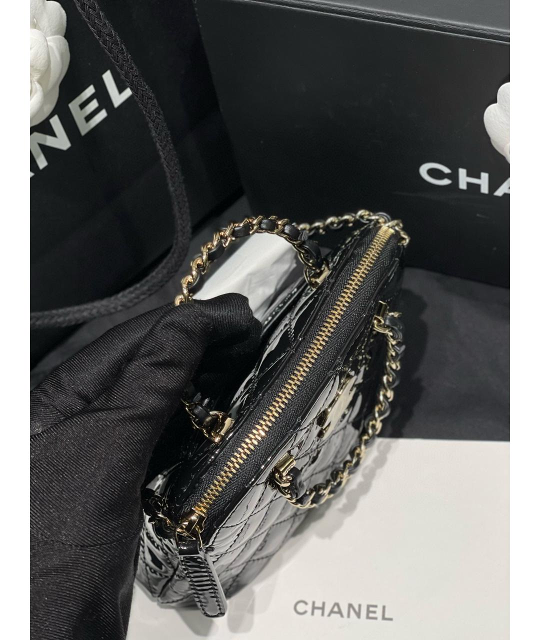 CHANEL Черная сумка тоут из лакированной кожи, фото 6