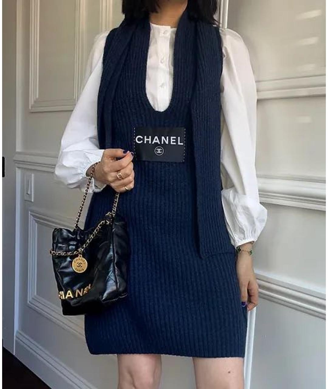 CHANEL Темно-синее кашемировое повседневное платье, фото 4