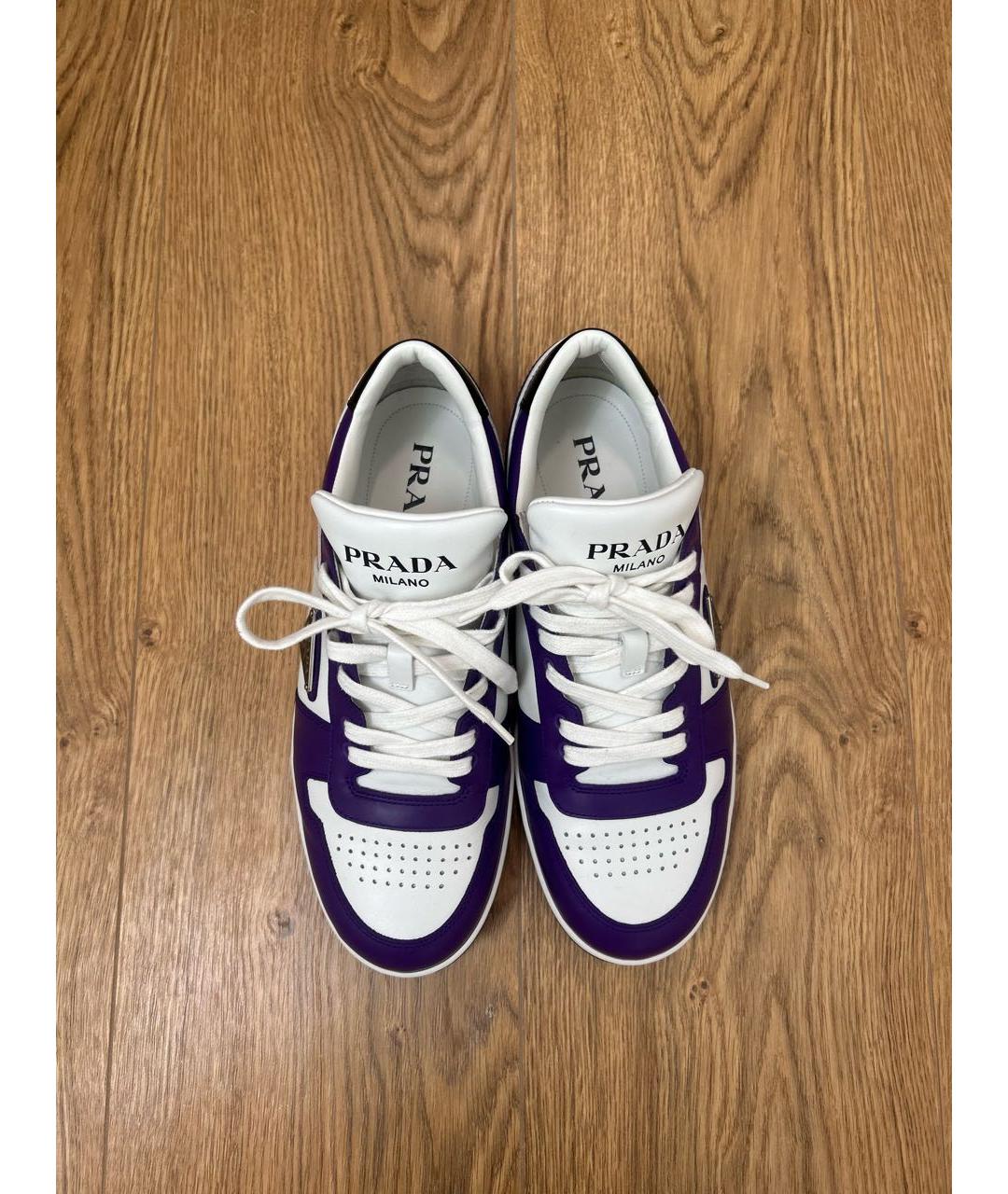 PRADA Фиолетовые кожаные низкие кроссовки / кеды, фото 2